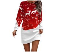 Weihnachtskleid Damen, Strickkleid Festlich Mit Weihnachtsmotiv, Hochzeitskleid Standesamt, Weihnachtsfeier Outfit, Abendkleid Elegant (Rot, L)