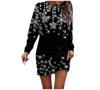 Weihnachtskleid Damen, Weihnachten Kleid Festliches Damen Longpullover Für Pulloverkleid Winter Weihnachtskleider Weihnachtskleid Sexy Festlich Weihnachtskostüm Midikleid Damen (Schwarz,XL)