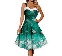 Weihnachtskleid Damen Weihnachtskostüm ärmellos A-Linie Swing Kleid Partykleid Damen Festlich Weihnachten Midi Kleid Weihnachtsoutfit Vintage Abendkleid Weihnachtsdruck Schneeflocke Christmas Dresses