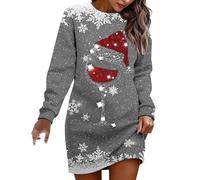 Weihnachtskleid für Damen, Pullover, Weihnachtskleid, lustiges Kleid, T-Shirt, Langarm, Rundhalsausschnitt, bedruckt, Weihnachten, Tunika, fließend, mit Taschen, Weihnachtskleid, Sweatshirt, Damen
