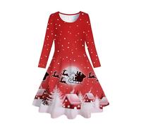 Weihnachtskleid Mädchen Lässig Sweatkleid Weihnachtsoutfit Prinzessin mit Weihnachten Gedruckt Dress Leicht Weicher Weihnachts Kleider Große Größen Swing Kleid Lose Kleid Langarm Freizeitkleidn