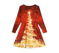 Weihnachtskleid Mädchen Lang Prinzessin mit Weihnachten Gedruckt Tunika Weihnachtsoutfit Weihnachts Weihnachts Kleider Große Größen Dress Langarm Sweatkleid Leicht Weicher Swing Kleid