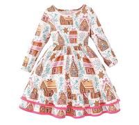 Weihnachtskleid Mädchen Lang Sweatkleid Weihnachts Lose Kleid Prinzessin mit Weihnachten Gedruckt Weihnachtsoutfit Große Größen Dress Langarm Weihnachts Kleider Elegant Tunika für Herbst Winter