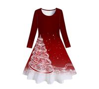Weihnachtskleid Mädchen Modisches Weihnachtsoutfit Weihnachts Lose Kleid Weihnachts Kleider Langarm Prinzessin Rentier Sweatkleid mit Weihnachten Gedruckt Dress Große Größen Tunika für Herbst Winter