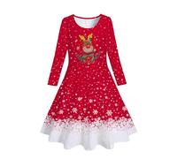 Weihnachtskleid Mädchen Modisches Weihnachtsoutfit Weihnachts Lose Kleid Weihnachts Kleider Langarm Prinzessin Rentier Sweatkleid mit Weihnachten Gedruckt Dress Große Größen Tunika für Herbst Winter