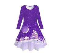 Weihnachtskleid Mädchen Modisches Weihnachtsoutfit Weihnachts Lose Kleid Weihnachts Kleider Langarm Prinzessin Rentier Sweatkleid mit Weihnachten Gedruckt Dress Große Größen Tunika für Herbst Winter