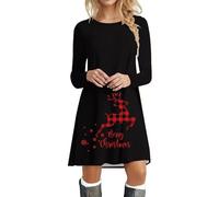 weihnachtskleid Pullover Weihnachten Dress Christmas Damen Langarm Deer Druck Printed Weich Und Sexy Weihnachtsfeier Fashion 2025 Kleid Spitze (A, XXXL)