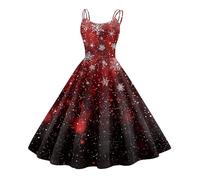 Weihnachtspulli Damen Vintage Dress Weihnachtskleid Elegant, Sexy Lustig Silvester Outfit Große Größen Retro Festlich Elegantes Ugly Festliche Kleider für Damen Lang, Tiefrot M