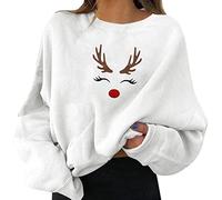 Weihnachtspulli Damen Weihnachts Pullover Christmas Oberteils Weihnachten Sweatshirt Lustig Xmas Pulli Warmes Sherpa Print Langarmshirt Drucken Bluse Sweater T-Shirt