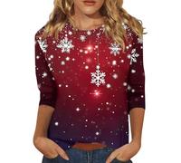 Weihnachtspulli Damen Winterpullover Damen Strick Oversize Oberteil Ugly Sweater Lustig Bluse Große Größen Xmas Pulli Weihnachtsoutfit Glitzer Sweatshirt Kleidung 2#tief rot M