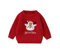 Weihnachtspulli Kinder Mädchen Junge Baby - Strickpullover Rundhals Weihnachtspullover Lustig Reindeer Ugly Christmas Sweater Gestrickte Winter Pullover Langarm Warmer Pulli Roter Sweatshirt