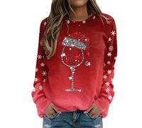 Weihnachtspulli Lustig Damen Langarm Rudolph Rentier Elfe Weihnachtspullover Langarmshirt Teenager Mädchen Weihnachts Jumper Xmas Pullis Shirt Weihnachtsmann Christmas Sweatshirt