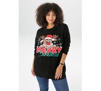 Weihnachtspullover ANISTON PLUS, Damen, Gr. 52, schwarz, Feinstrick, Obermaterial: 100% Baumwolle, unifarben, lässig geschnitten Po-bedeckend, Rundhals, Strickbündchen, Pullover Weihnachtspullover, mi