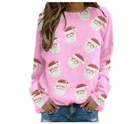 Weihnachtspullover Baumwolle Damen, Sweatshirt Damen Ohne Kapuze, Weihnachten Pulli Ugly Lustige Christmas Pulli O-Ausschnitt Longsleeve Xmas Sweater Warm Winter Oberteil Blusen Weihnachtsmotiv