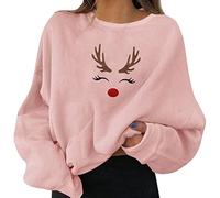 Weihnachtspullover Damen Christmas Oberteils Weihnachten Sweatshirt Lustig Weihnachtspulli Warmes Print Langarmshirt Drucken Bluse Sweater T-Shirt