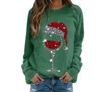 Weihnachtspullover Damen Große Größen Lustig Weihnachts Sweatshirt Glitzer Rotweinglas Weihnachtspulli Oversized Rundhals Langarm Weihnachten Pullover Ugly Christmas Oberteile Frauen Xmas Pulli Tops