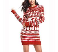Weihnachtspullover Damen Lang Strickkleid mit Rentiermuster Winterpulli,Kanpola Christmas Feinstrick Pullover Rundhals Langarm Sweatkleid Drucken Pulloverkleid