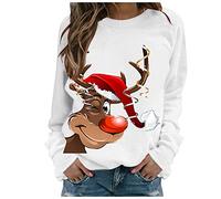 Weihnachtspullover Damen Langarmshirt- Pullover Weihnachten Damen Sweatshirt - Weihnachtsshirt Damen Langarm Weihnachtsmotiv Weihnachtspulli Weihnachts Oberteile T-Shirts für Frauen Teenager Mädchen