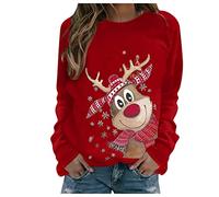 Weihnachtspullover Damen Langarmshirt - Pullover Weihnachten Sweatshirt Weihnachtsshirt Damen Langarm mit Weihnachtsmotiv Tshirt weihnachtspulli Weihnachts Tops für Frauen Teenager Mädchen