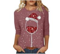 Weihnachtspullover Damen Lustig Druck Casual Pullover Merry Christmas Sweatshirt Rundhals Baumwolle Langarm Weihnachtspulli Winter Warm Tops