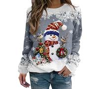 Weihnachtspullover Damen - Lustig Druck Christmas Sweatshirt Weihnachts Rundhals Pullover Schneemann Langarmshirt Xmas Pulli Oberteil Teenager Mädchen