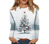 Weihnachtspullover Damen Lustig Langarm Rundhals Top Merry Christmas | Weihnachtspulli Stylische Tops Große Größen Schneeflocke Soft Blusentop Weihnachten Geschenke