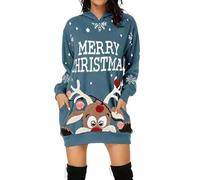 Weihnachtspullover Damen Lustig Weinglas Druck Oversize Kapuzenpullover Weihnachten Pullover Lang Merry Christmas Hoodie Kleid Schneeflocken Weihnachten Weihnachtskleid Weihnachtskostüm Kleid