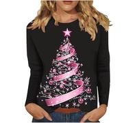 Weihnachtspullover Damen Lustige Pullover mit Weihnachtsbaum Muster Christmas Sweatshirt Weihnachtsshirt Frau Langarmshirt Weihnachten Bluse Teenager Mädchen Xmas Pyjama Ugly Pullover S-5XL