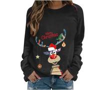 Weihnachtspullover Damen Merry Christmas Sweatshirt Lustig Rudolph Rentier Druck Baumwolle Weihnachten Weihnachts Xmas Pullover Weihnachtspulli Teenager Mädchen Pullover für Damen