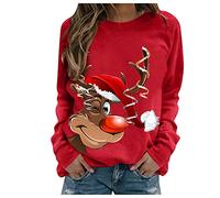 Weihnachtspullover Damen Merry Christmas Sweatshirt Lustig Rudolph Rentier Druck Weihnachten Drucken Tshirt Weihnachts Xmas Pullover Weihnachtspulli Teenager Mädchen Merry Christmas Langarmshirt