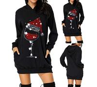 Weihnachtspullover Damen,Merry Christmas Weihnachtskleider Damen Elegant Langarm Weihnachts Hoodie Festkleider Rentier Print Kapuzenpullover Kleid Langes Weinachtspullie weihnachtsoutfit