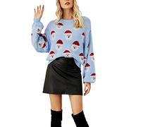 Weihnachtspullover Damen Strickpullover, Weihnachtspulli Damen mit Süßer Weihnachtsmann Weihnachtsmotiv,Pullover Weihnachten Damen Pulli Stricken Langarmshirt Sweater für Frauen Teenager Mädchen