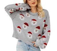 Weihnachtspullover Damen Strickpullover - Weihnachtspulli mit Süßer Weihnachtsmann Weihnachtsmotiv Pullover Weihnachten Damen Pulli Stricken Langarmshirt Sweater für Frauen Teenager Mädchen
