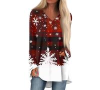 Weihnachtspullover Damen Tshirt V Ausschnitt Weihnachten T Shirts | Weihnachtsgeschenke Lustige Overzised Longsleeve Bluse Schneeflocke Longshirt Lässig für Leggings