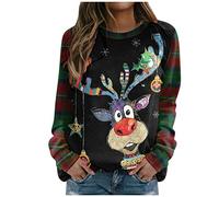 Weihnachtspullover Damen Weihnachts Sweatshirt, Pullover Weihnachten Damen mit Weihnachtsmotiv Lustig Langarmshirt Weihnachtsshirt Große Größen Rundhals Oberteil Weihnachtspulli Christmas Tshirt