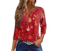 Weihnachtspullover Damen Weihnachtsbluse Damen Baumwolle Longpullover Pulli Weihnachtskleidung Sexy Sweatshirt Große Größen Lustig Oberteil Weihnachtsoutfit Glitzer Bluse Kleidung 2#zinnober M