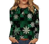 Weihnachtspullover Damen Weihnachtsbluse Damen Große Größen Glitzer Oberteil Ugly Christmas Sweater Lustig Bluse Jumper Longpullover Pulli Pullover Weihnachten Elegant Sweatshirt 3#dunkelgrün L