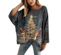 Weihnachtspullover Damen Weihnachtspullover Damen Lustig Jumper Oversize Oberteil Weihnachtsoutfit Xmas Pulli Strick Weihnachtsfeier Sweatshirt Weihnachtskleidung Glitzer Bluse 2#dunkelblau XXL