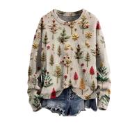 Weihnachtspullover für Damen Sweatshirt - Damen Rundhals-Strickpullover mit Weihnachtsbaum-Druck, Pullover für Damen, niedlich, lange Ärmel, lockerer Rundhalsausschnitt, Tops für Damen, Winter, warmer