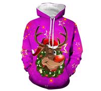 Weihnachtspullover Herren Hoodie Pullover Reindeer Schneemann 3D Druck Lustige Funky Weihnachtspulli Casual Unisex Christmas Kapuzenpullover Weihnachtshoody große größen Sweatshirt mit Tasche S~6XL