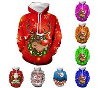 Weihnachtspullover Herren Hoodie Pullover Reindeer Schneemann 3D Druck Lustige Funky Weihnachtspulli Casual Unisex Christmas Kapuzenpullover Weihnachtshoody große größen Sweatshirt mit Tasche S~6XL