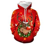 Weihnachtspullover Herren Lustig 3D Druck Weihnachtsmann Hoodie Pullover Schneemann Reindeer Sweatshirt mit Tasche Christmas Kapuzenpullover Herbst Winter Sweater Oversize Langarm Oberteile S-6XL