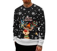Weihnachtspullover Herren Sweatshirt Casual Baumwolle Langarm 3D-Druck Weihnachtspulli Weihnachtsparty Style Lustig Christmas Sweat Pulli Classic Tops Sweatshirts Männer Rundhals,S-6XL