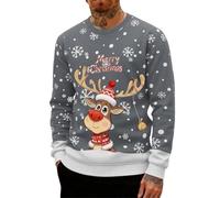 Weihnachtspullover Herren Sweatshirt Casual Baumwolle Langarm 3D-Druck Weihnachtspulli Weihnachtsparty Style Lustig Christmas Sweat Pulli Classic Tops Sweatshirts Männer Rundhals,S-6XL