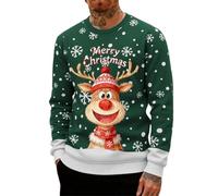 Weihnachtspullover Herren Sweatshirt Casual Baumwolle Langarm 3D-Druck Weihnachtspulli Weihnachtsparty Style Lustig Christmas Sweat Pulli Classic Tops Sweatshirts Männer Rundhals,S-6XL
