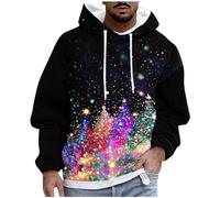 Weihnachtspullover Herren, Weihnachten Sweatshirts Herren Weihnachtsbaum Druck Kapuzenpullover mit Kängurutasche und Kordelzug Weihnachtspulli Xmas Pullover Langarm Christmas Sweater Weihnachts Hoody