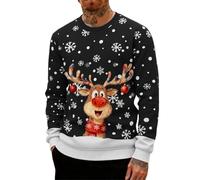 Weihnachtspullover Herren,Weihnachtspullover,Ugly Christmas Sweater,weihnachtspulli Herren,weihnachtspulli,lustig,hässliche,Hoodie,lustige,Rentier,hässlicher,Baumwolle,hässlich,Schwarz,6XL