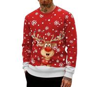 Weihnachtspullover Herren,Weihnachtspullover,Ugly Christmas Sweater,weihnachtspulli Herren,weihnachtspulli,lustig,hässliche,Hoodie,lustige,Rentier,hässlicher,Baumwolle,hässlich,Rot,6XL