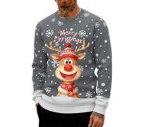 Weihnachtspullover Herren,Weihnachtspullover,Ugly Christmas Sweater,weihnachtspulli Herren,weihnachtspulli,lustig,hässliche,Hoodie,lustige,Rentier,hässlicher,Baumwolle,hässlich,Grau,6XL