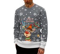 Weihnachtspullover Herren,Weihnachtspullover,Ugly Christmas Sweater,weihnachtspulli Herren,weihnachtspulli,lustig,hässliche,Hoodie,lustige,Rentier,hässlicher,Baumwolle,hässlich,Grau,6XL